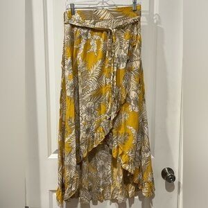Anthropologie Solitaire Floral Asymmetric Ruffle Maxi Skirt Sz Medium